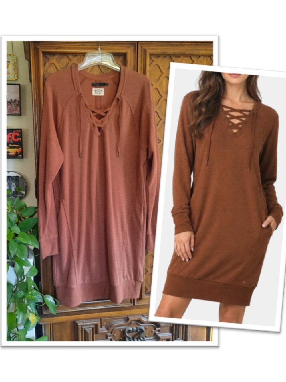 Prana Cozy Up Terry Sweater Dress - Brown, Size L